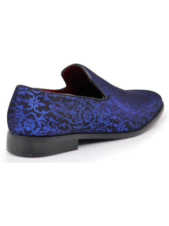 Enzo Romeo Men\'s Blue Vintage Satin Silky Floral Loafer Slip On Tuxedo Shoes